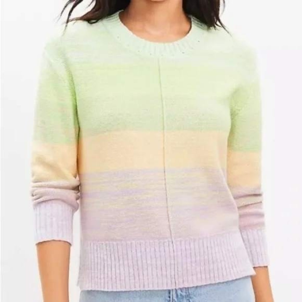 LOFT Ombre Stripe Crew Neck Sweater Pastel Green Yellow Purple Size Medium M
